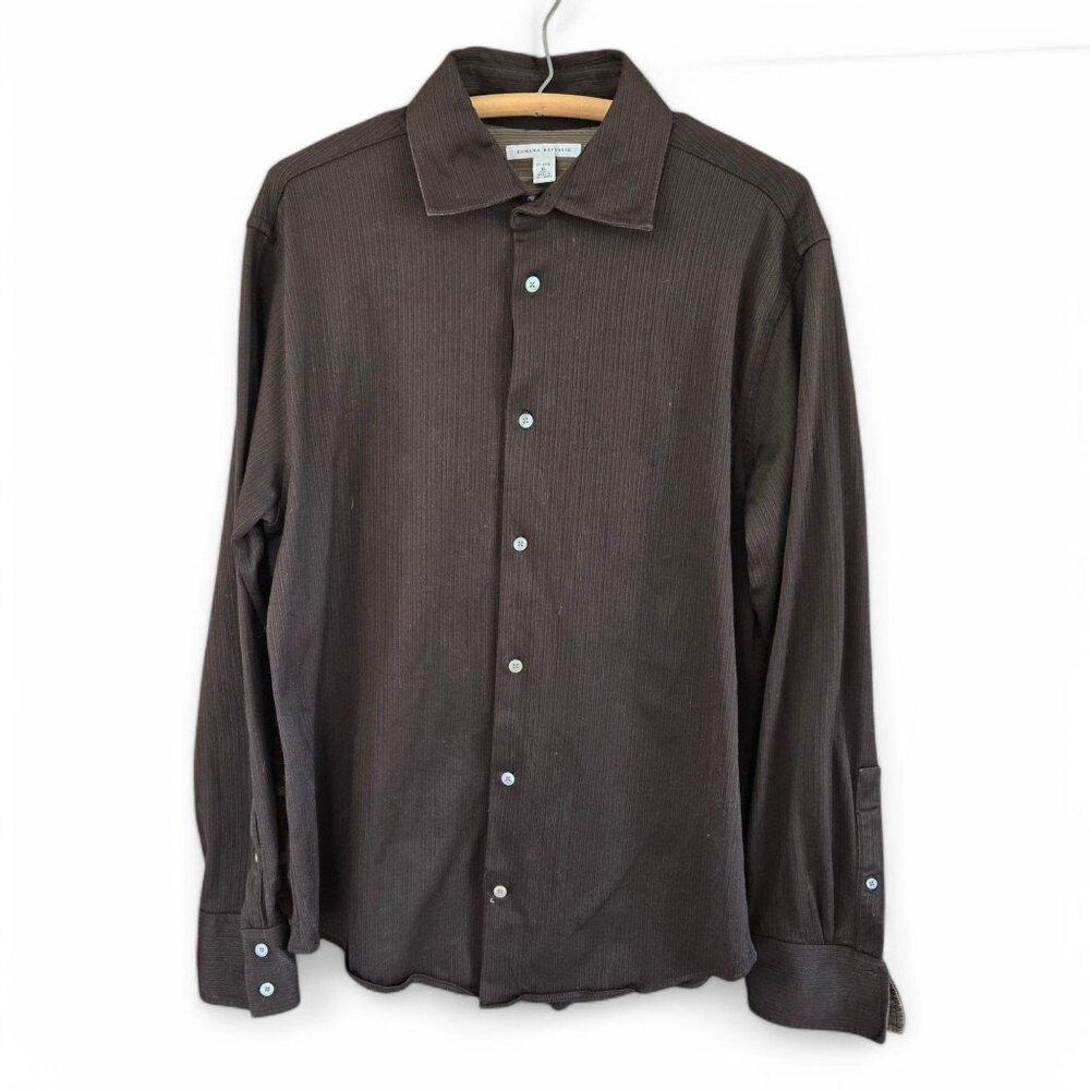 Lauren Ralph Lauren Button-Up Shirt Mens Ribbed Textured Brown Striped Size XL - Picture 1 of 10